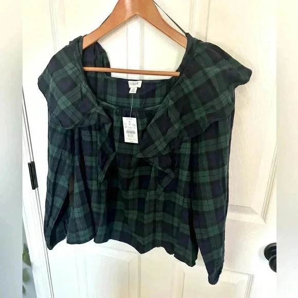 NWT J. Crew Flannel Squareneck Ruffle Top size Medium - Picture 5 of 7